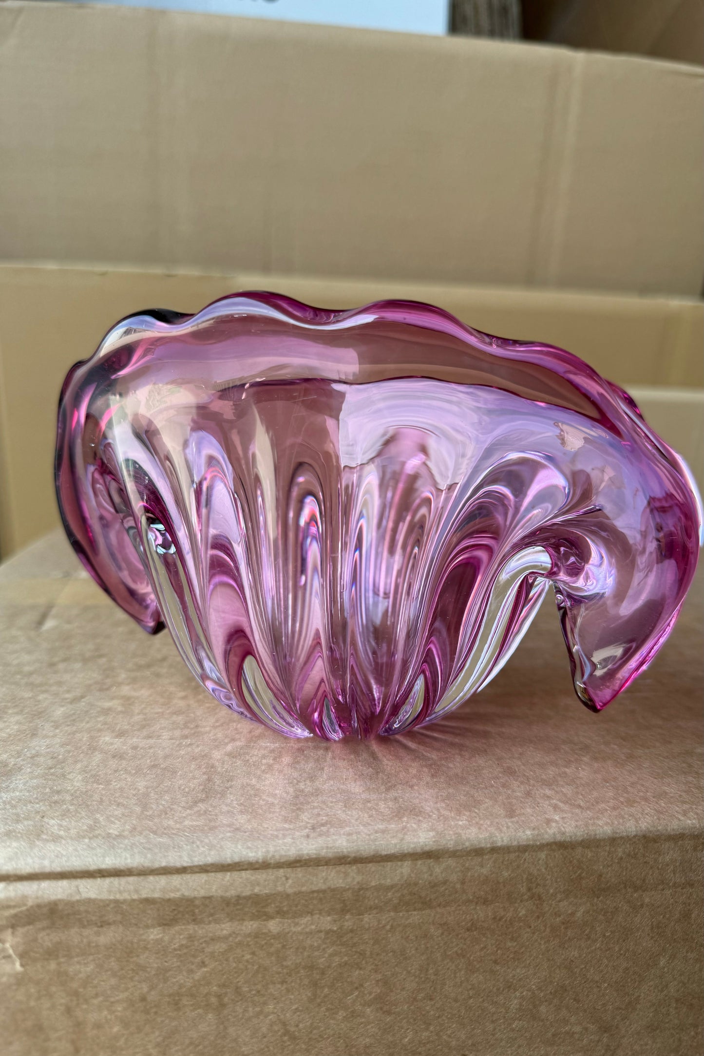 Vintage Murano pink muslingeskål L:19 cm