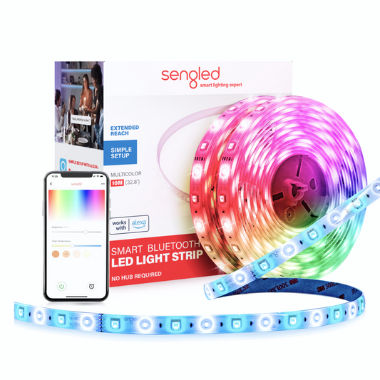 Upgrade your home lighting with the Sengled Bluetooth RGBW Light Strip. Enjoy smart control, vibrant colors, scheduling, and versatile placement options for tasks, accents, and whole-home installations. Perfect for LED under cabinet lighting, shop lights, porch lights, ceiling fixtures, closet lights, and more.