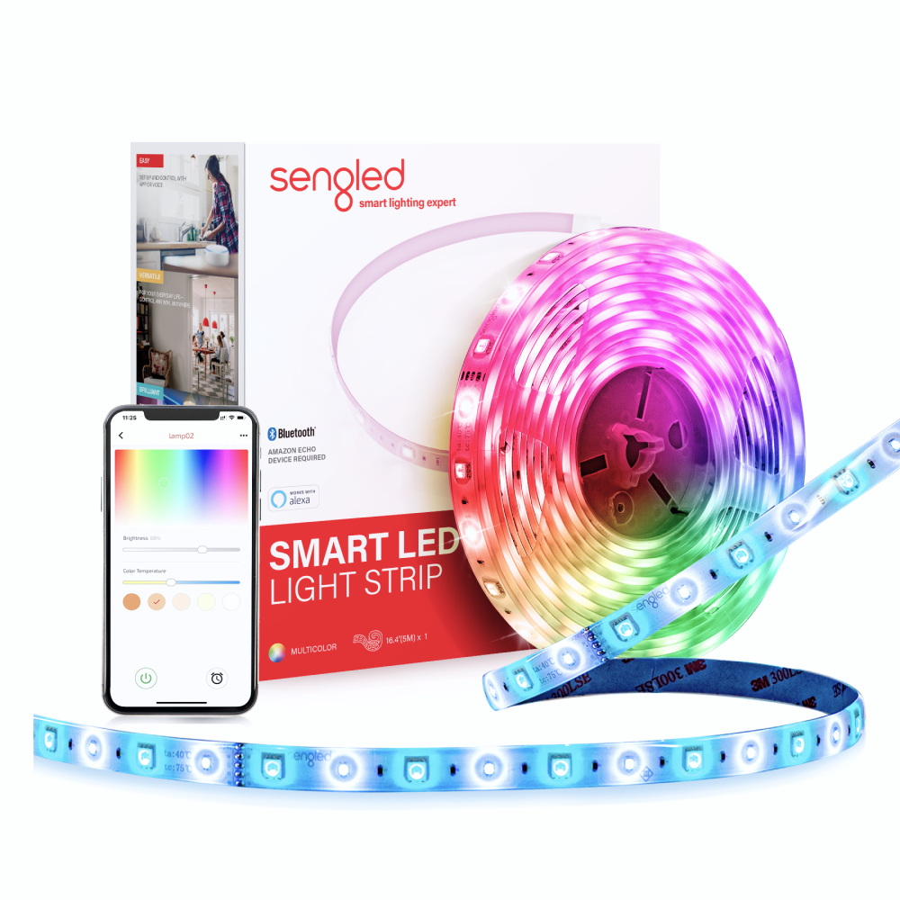 Upgrade your home lighting with the Sengled Bluetooth RGBW Light Strip. Enjoy smart control, vibrant colors, scheduling, and versatile placement options for tasks, accents, and whole-home installations. Perfect for LED under cabinet lighting, shop lights, porch lights, ceiling fixtures, closet lights, and more.