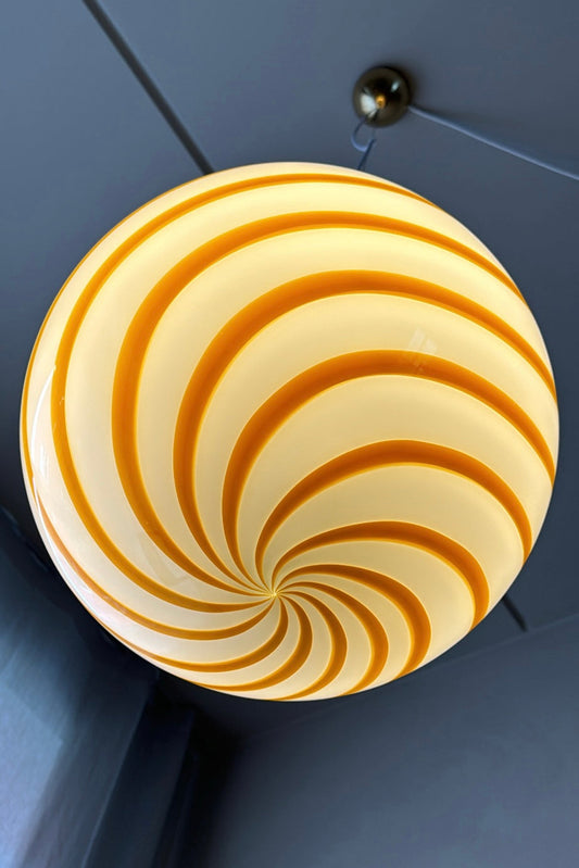 Stor Murano Candy pendel gul/hvid swirl D:40 cm (2. sortering)