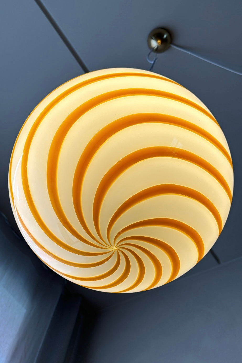 Murano Candy pendel gul/hvid swirl D:30 cm (2. sortering)