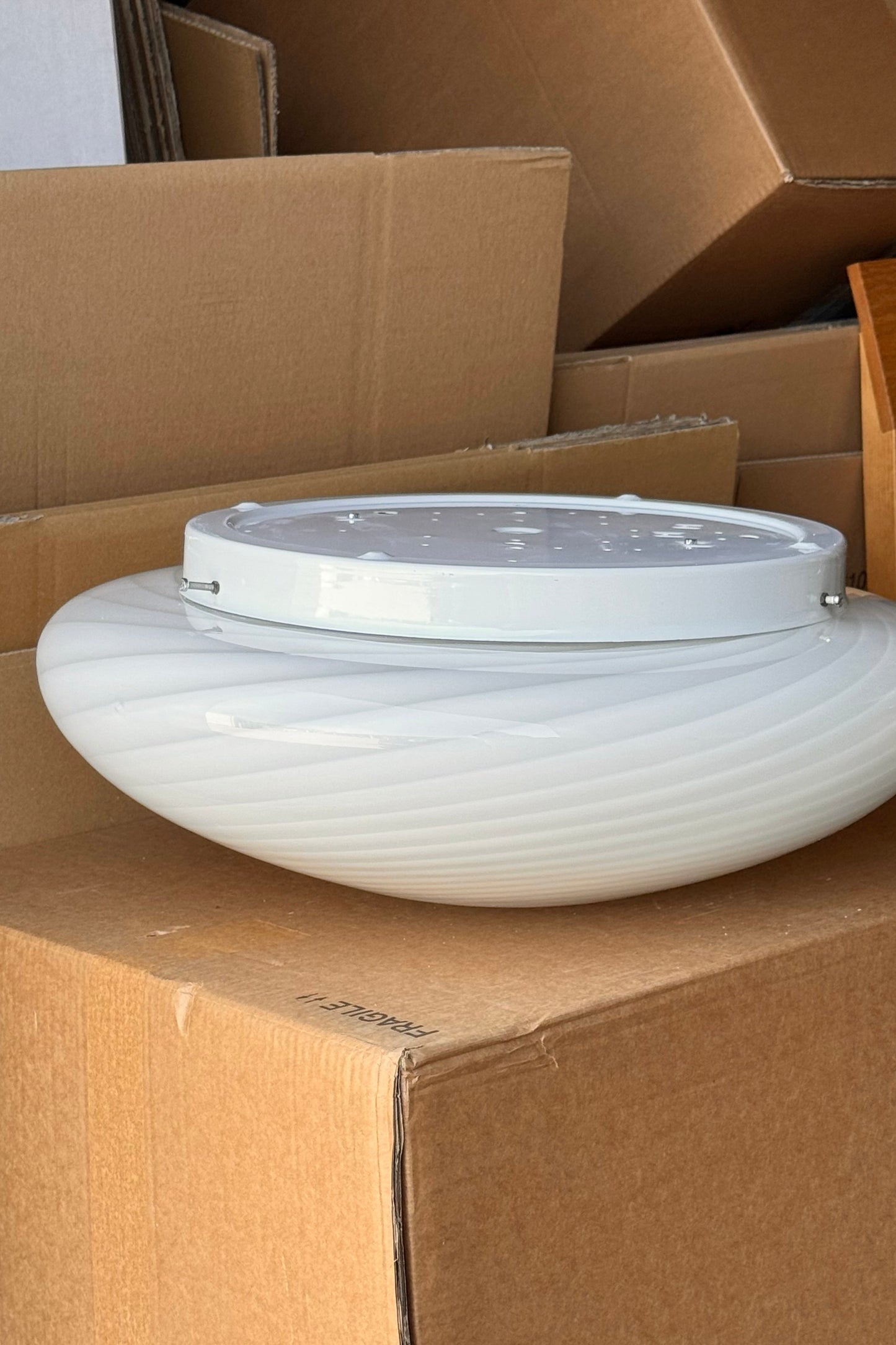 Stor vintage Murano hvid plafond loftlampe / væglampe D:52 cm