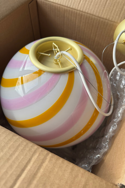 Murano Candy pendel gul/lyserød swirl D:30 cm