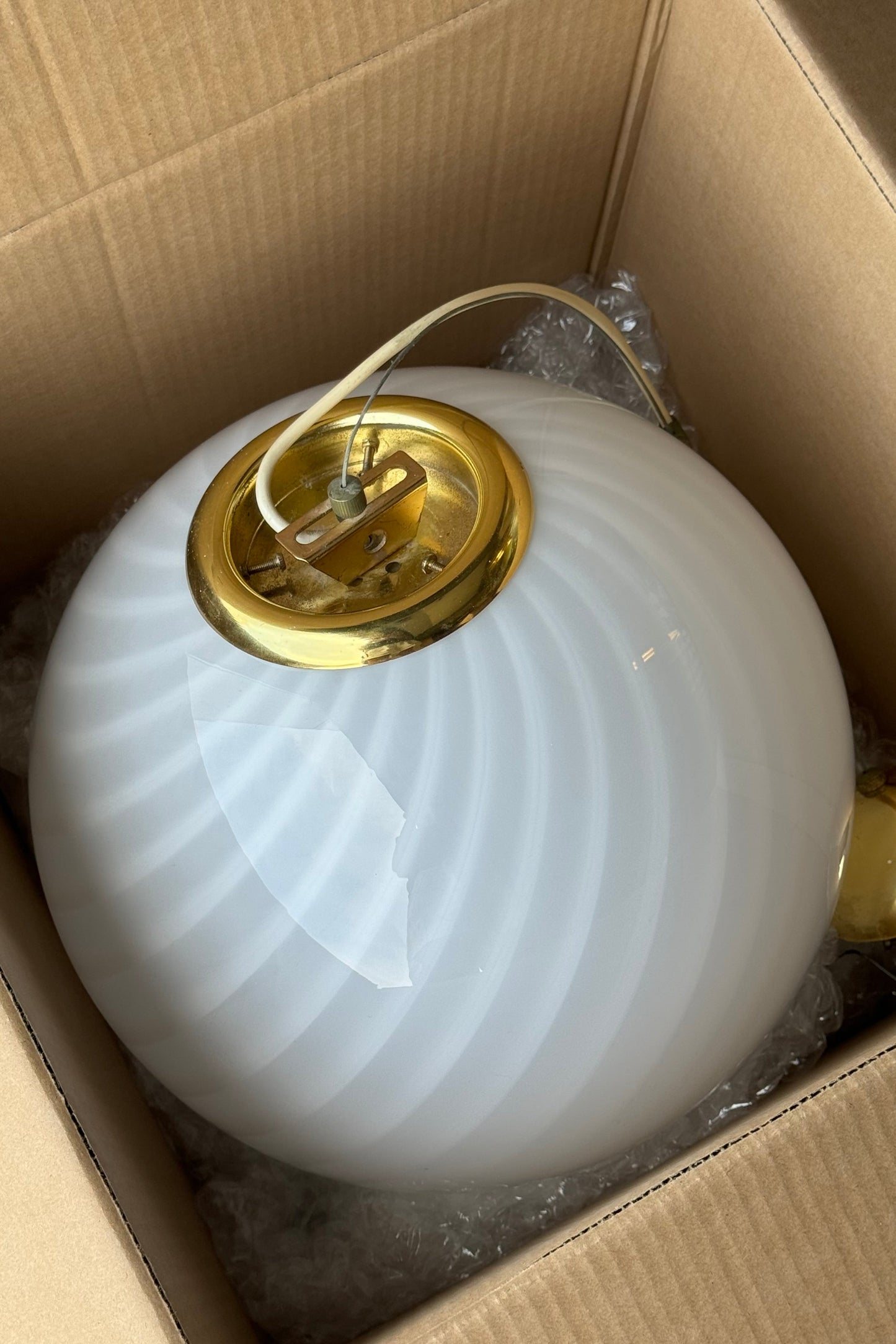 Vintage Murano swirl pendel lampe med messing D:35 cm