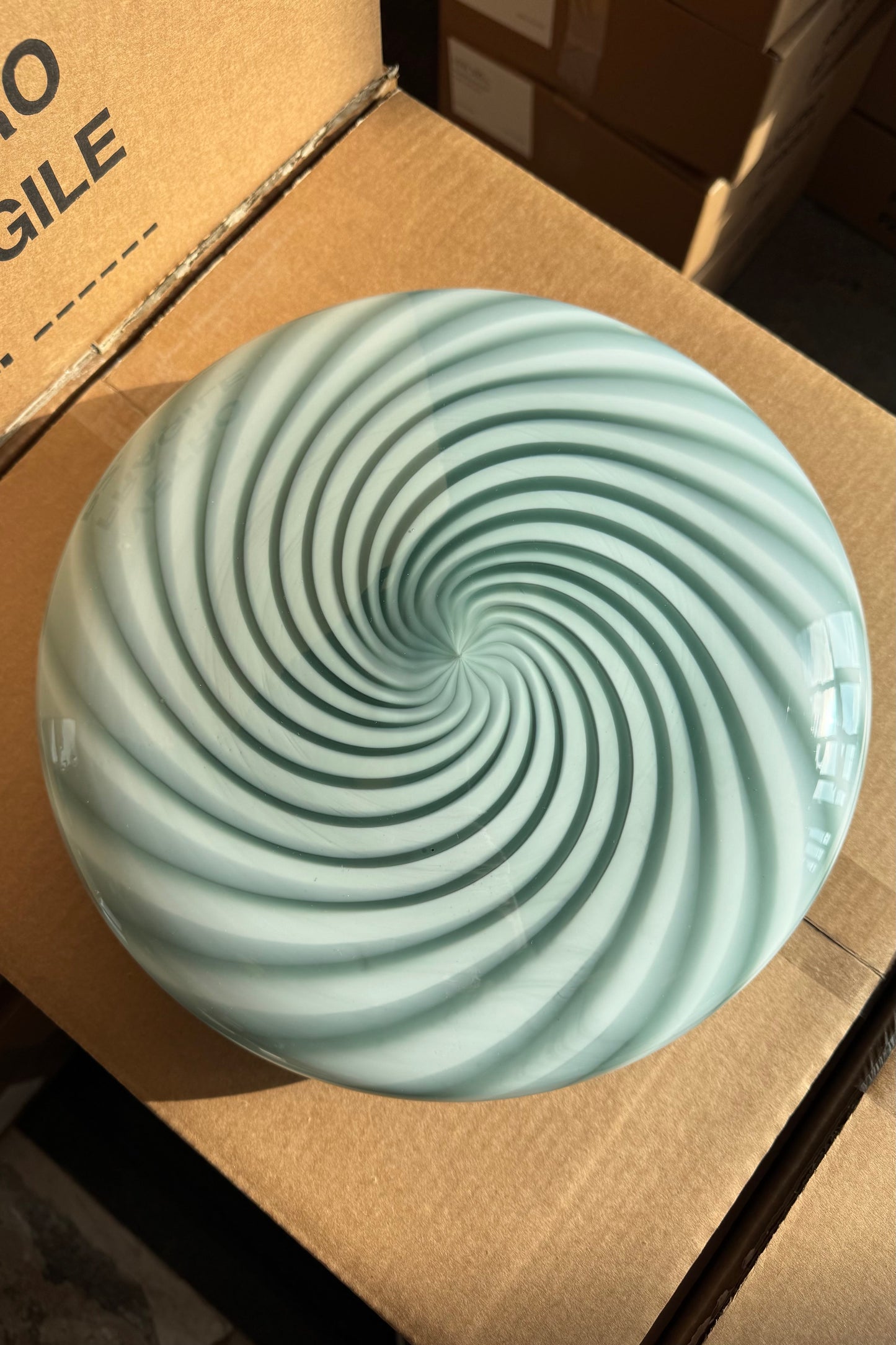 Murano Candy plafond petrolium grøn swirl D:30 cm