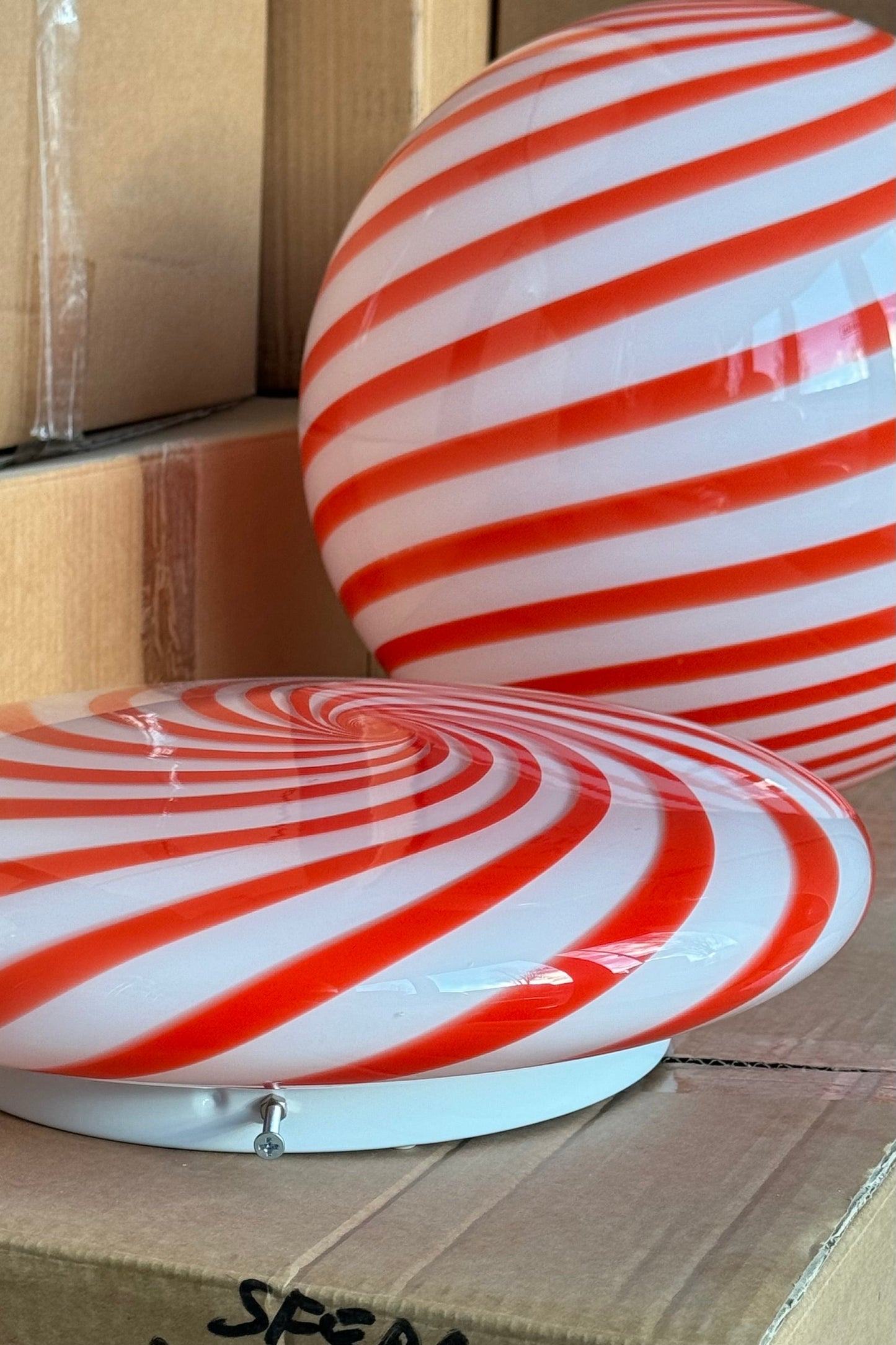 Murano Candy plafond rød/hvid swirl D:30 cm