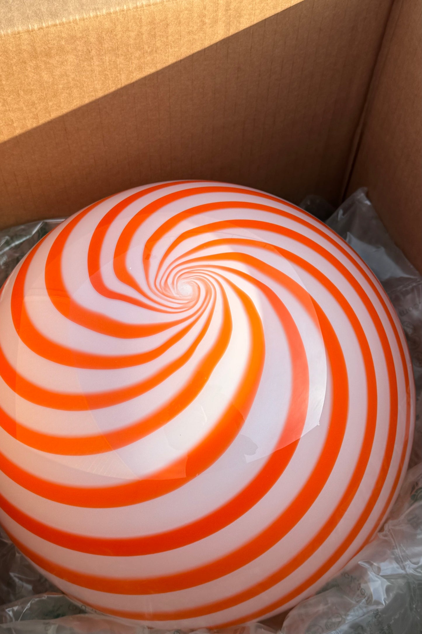 Murano Candy pendel orange/hvid swirl D:30 cm