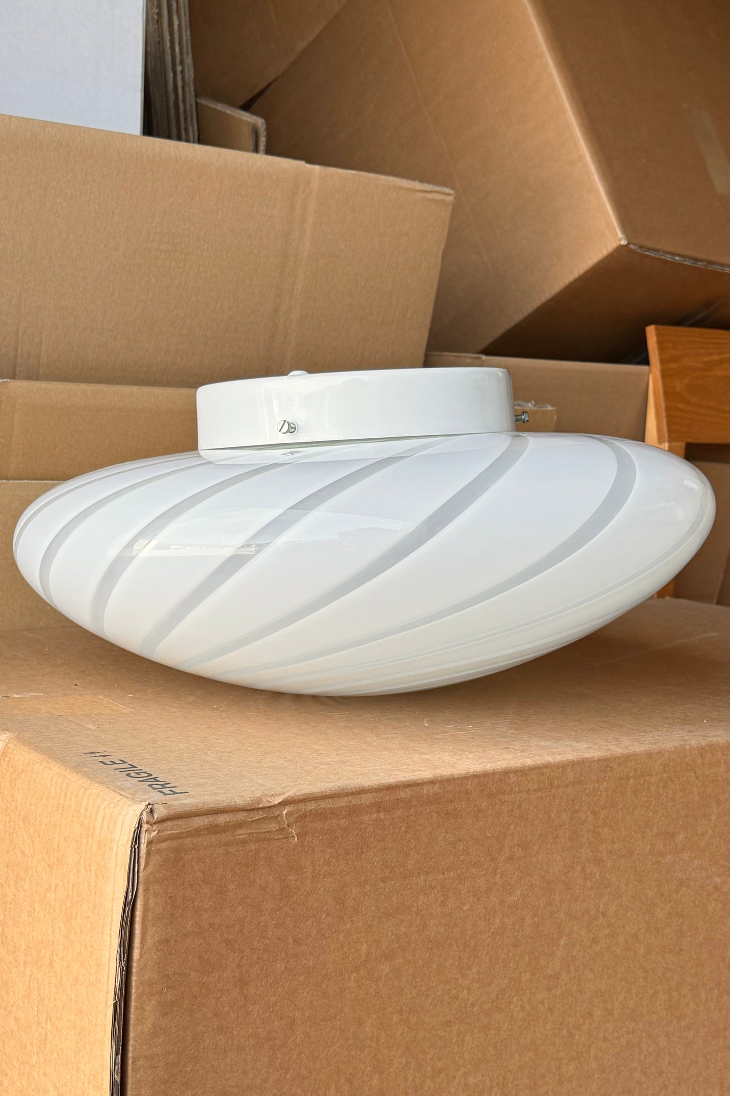 Stor vintage Murano hvid plafond loftlampe / væglampe D:50 cm