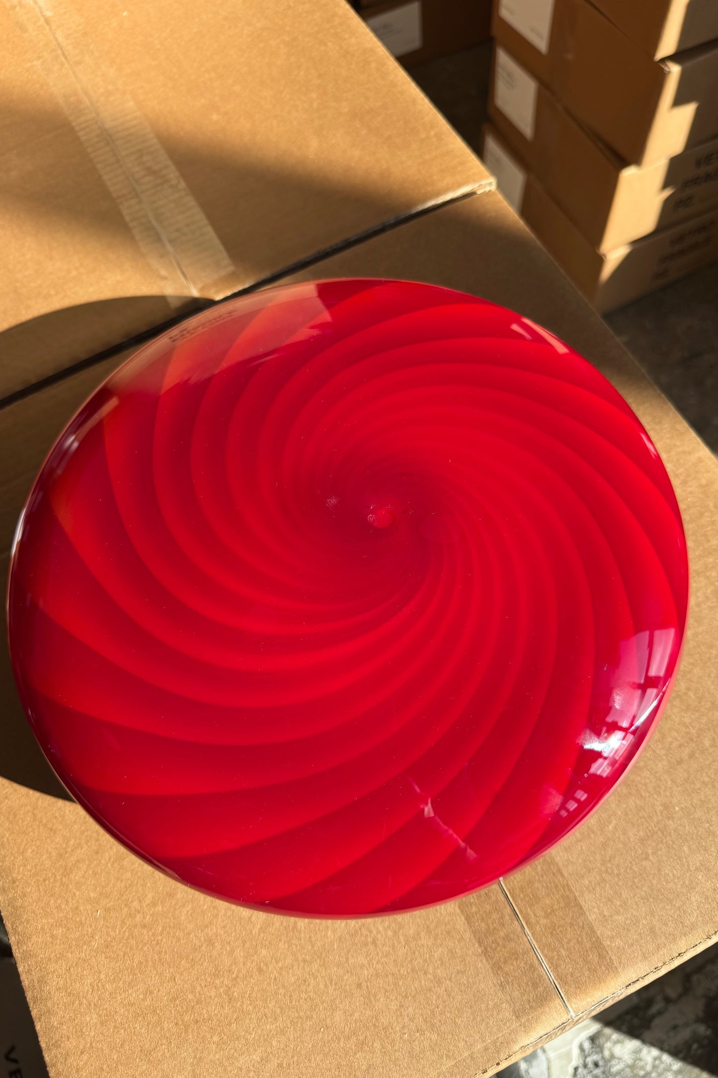 Murano Candy plafond dyb rød swirl D:30 cm