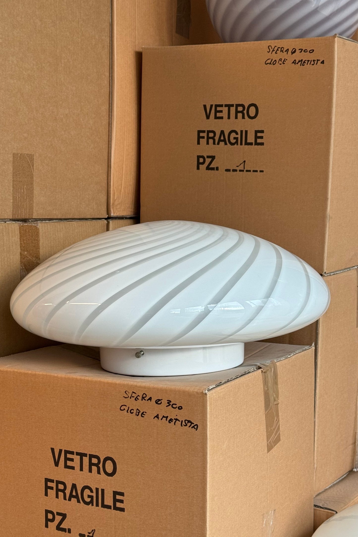 Stor vintage Murano hvid plafond loftlampe / væglampe D:48 cm