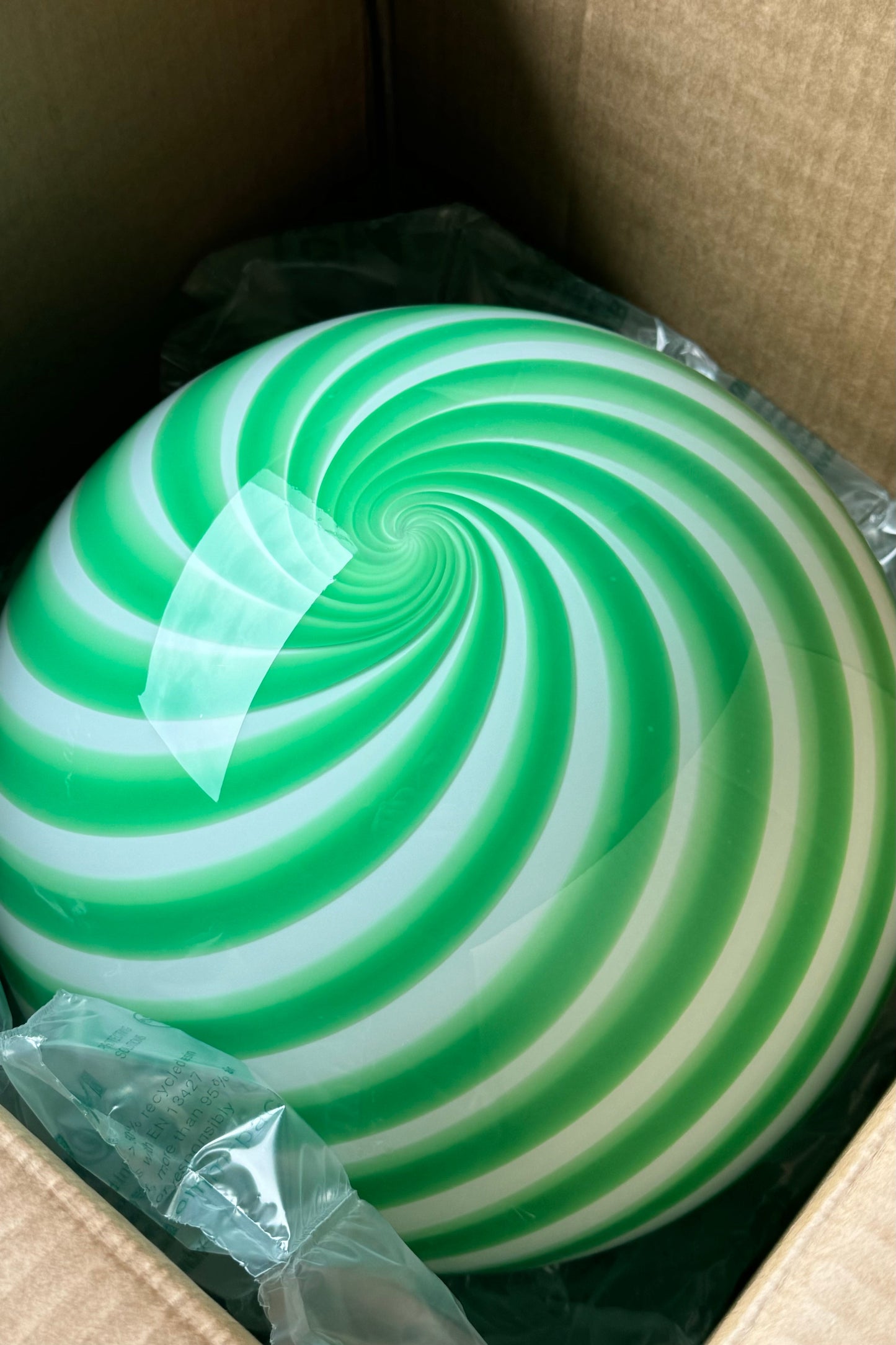 Murano Candy pendel grøn/hvid swirl D:30 cm (2. sortering - sendes ikke)