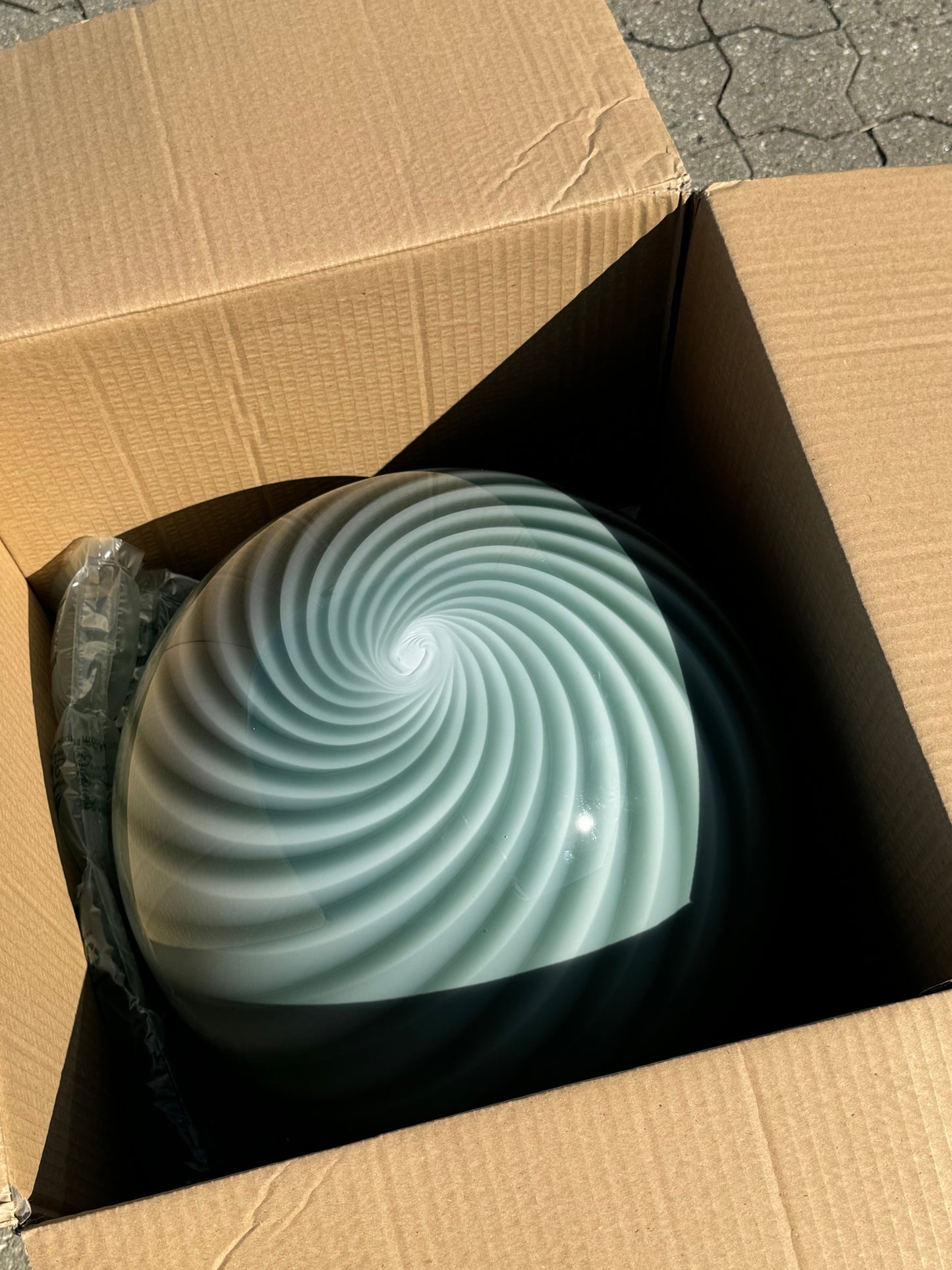 Stor Murano Candy pendel petrolium grøn swirl D:40 cm (2. sortering)