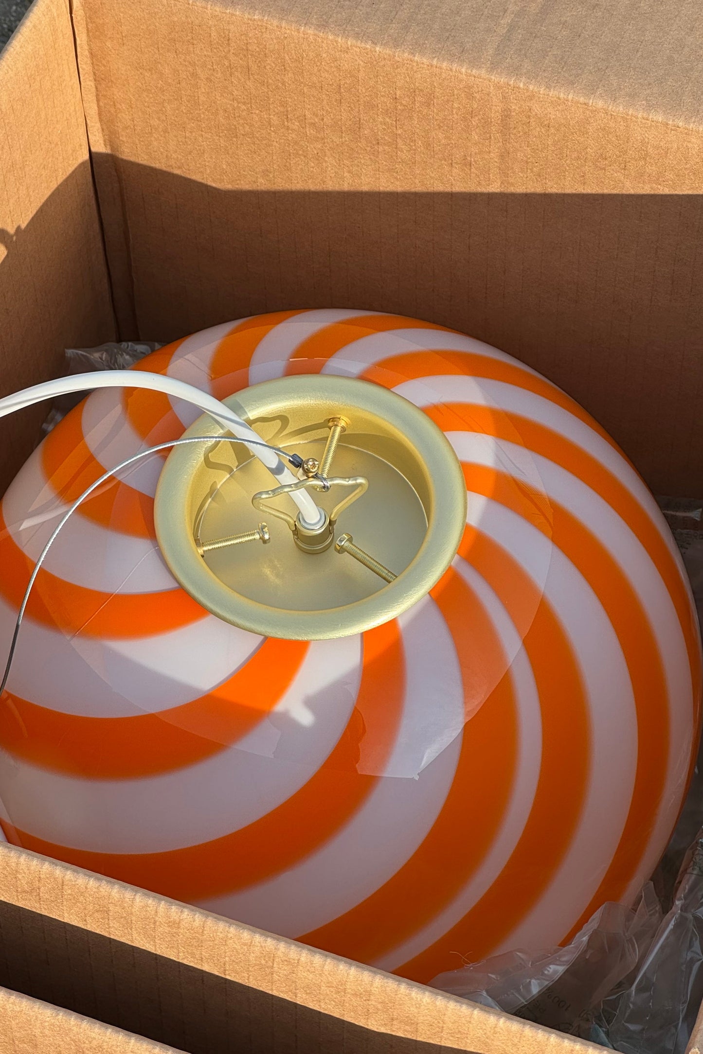 Murano Candy pendel orange/hvid swirl D:30 cm