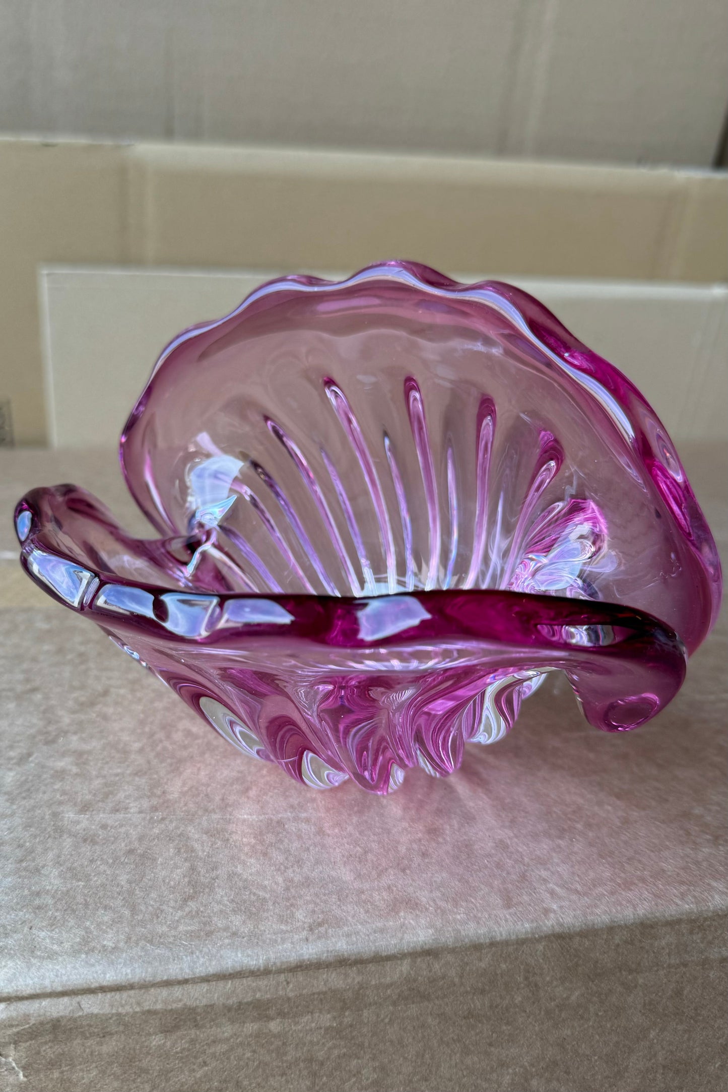 Vintage Murano pink muslingeskål L:19 cm