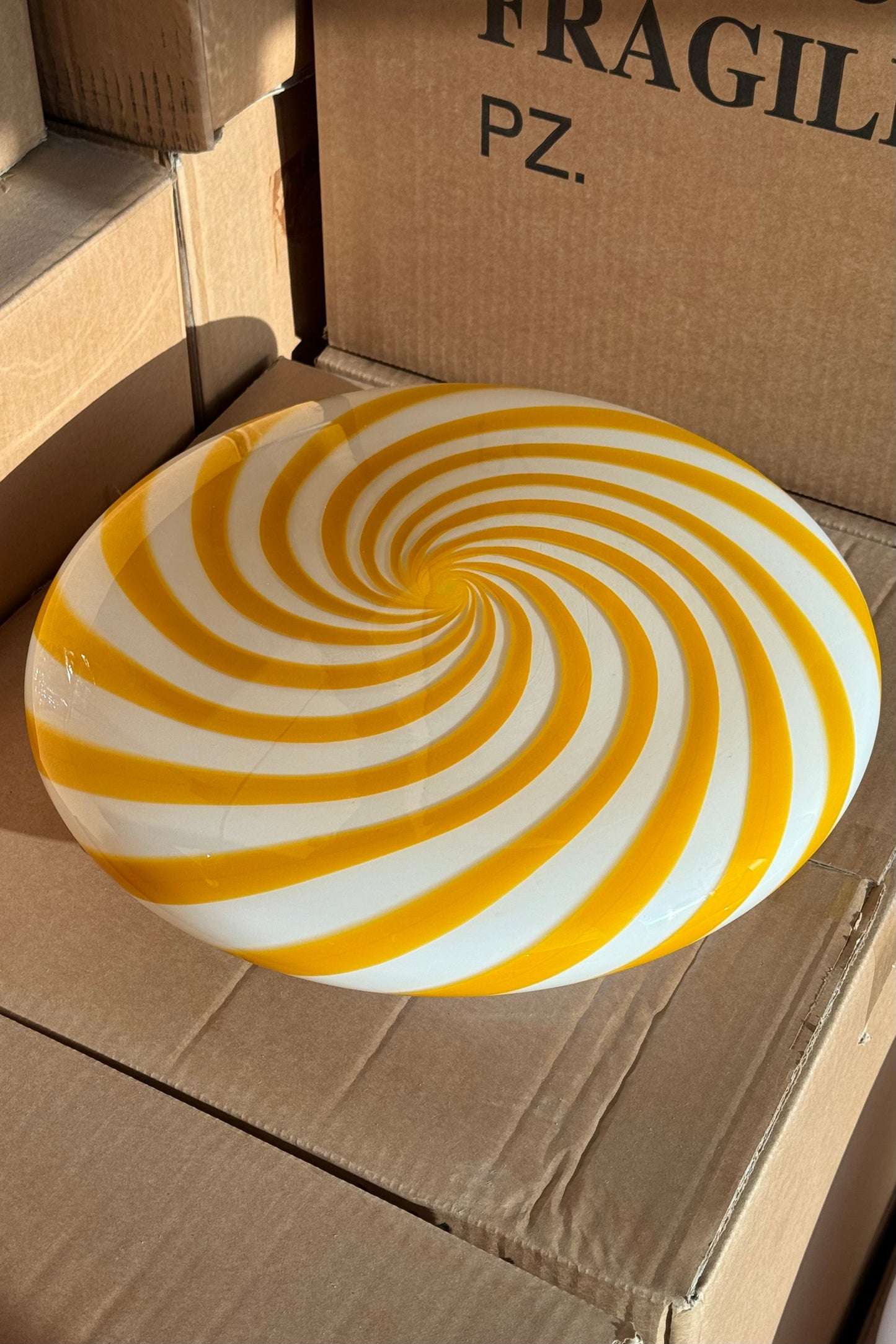 Murano Candy plafond gul/hvid swirl D:30 cm