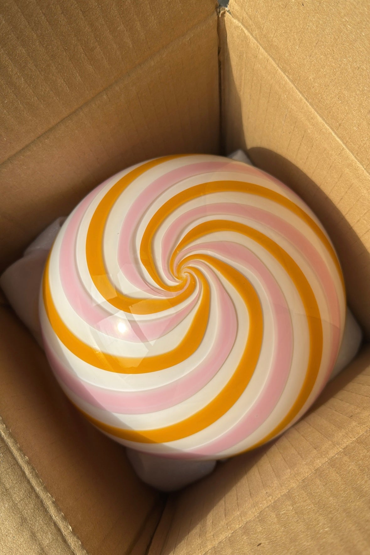 Murano Candy pendel gul/lyserød swirl D:20 cm