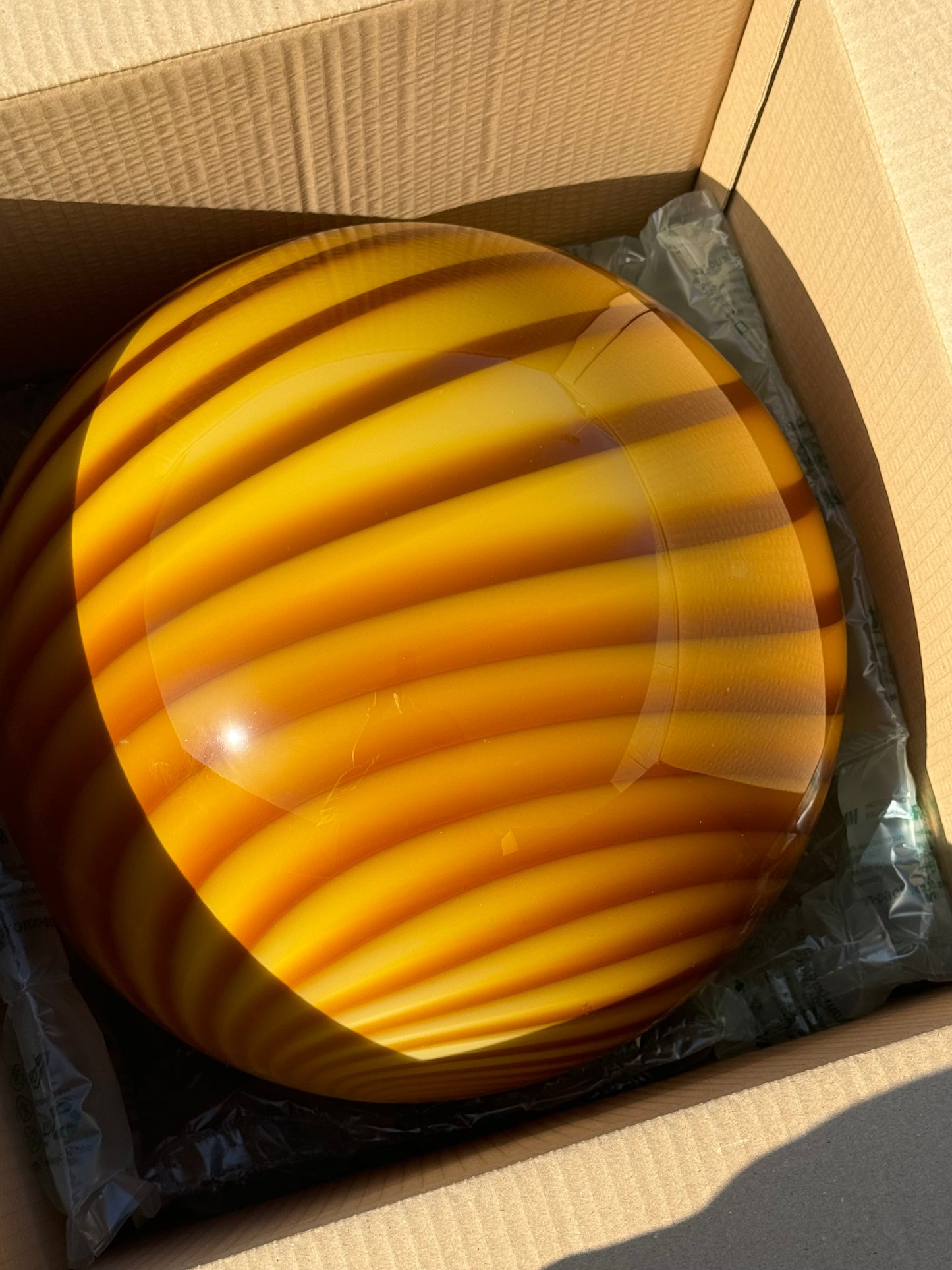 Stor Murano Candy pendel rav orange swirl D:40 cm (2. sortering)