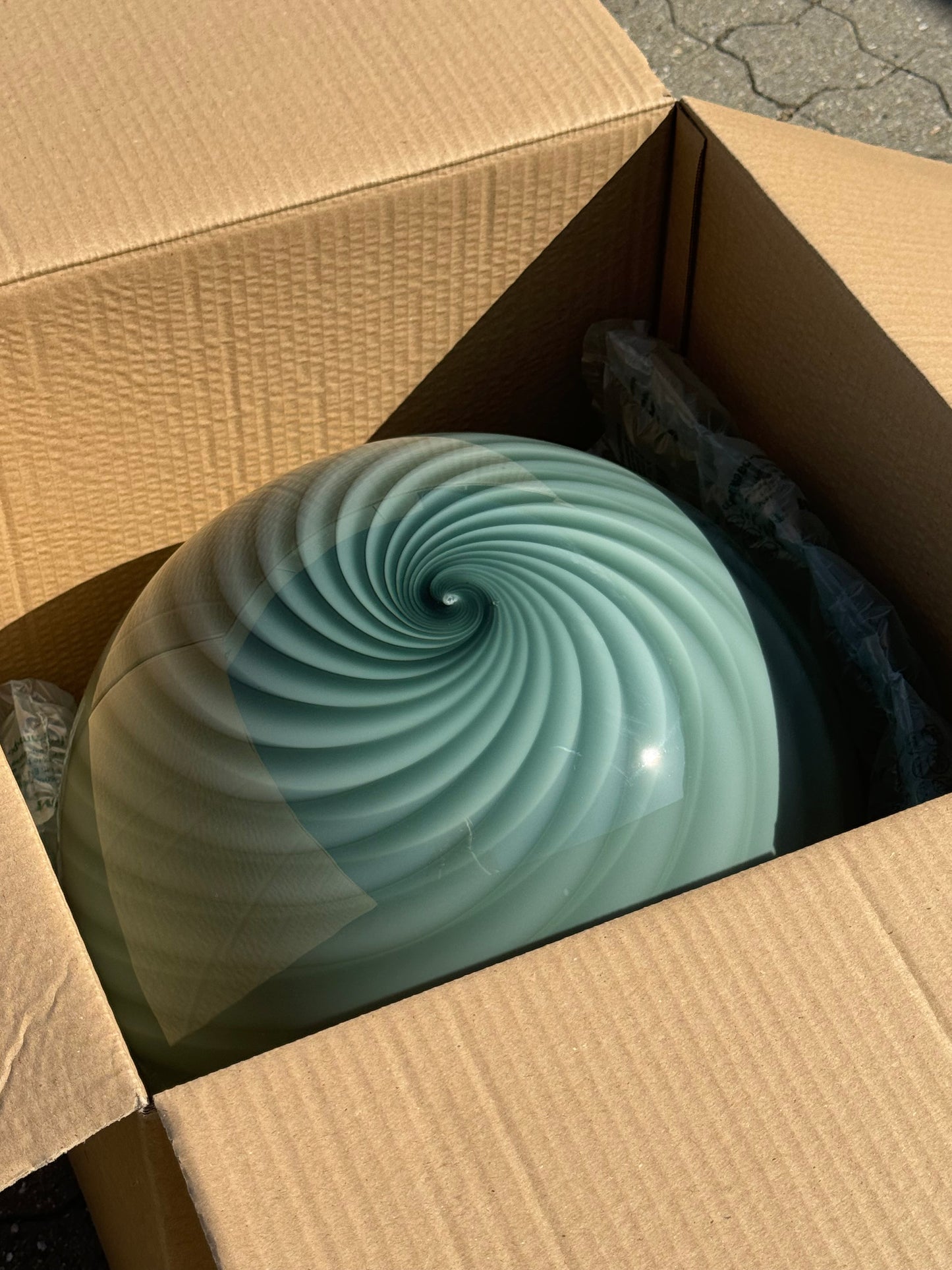 Stor Murano Candy pendel petrolium grøn swirl D:40 cm (2. sortering)