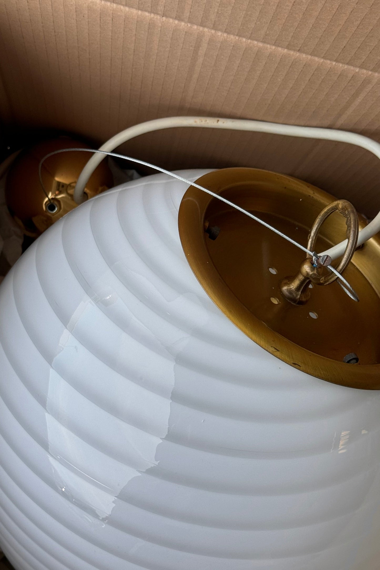 Vintage Murano swirl pendel lampe med messing D:35 cm