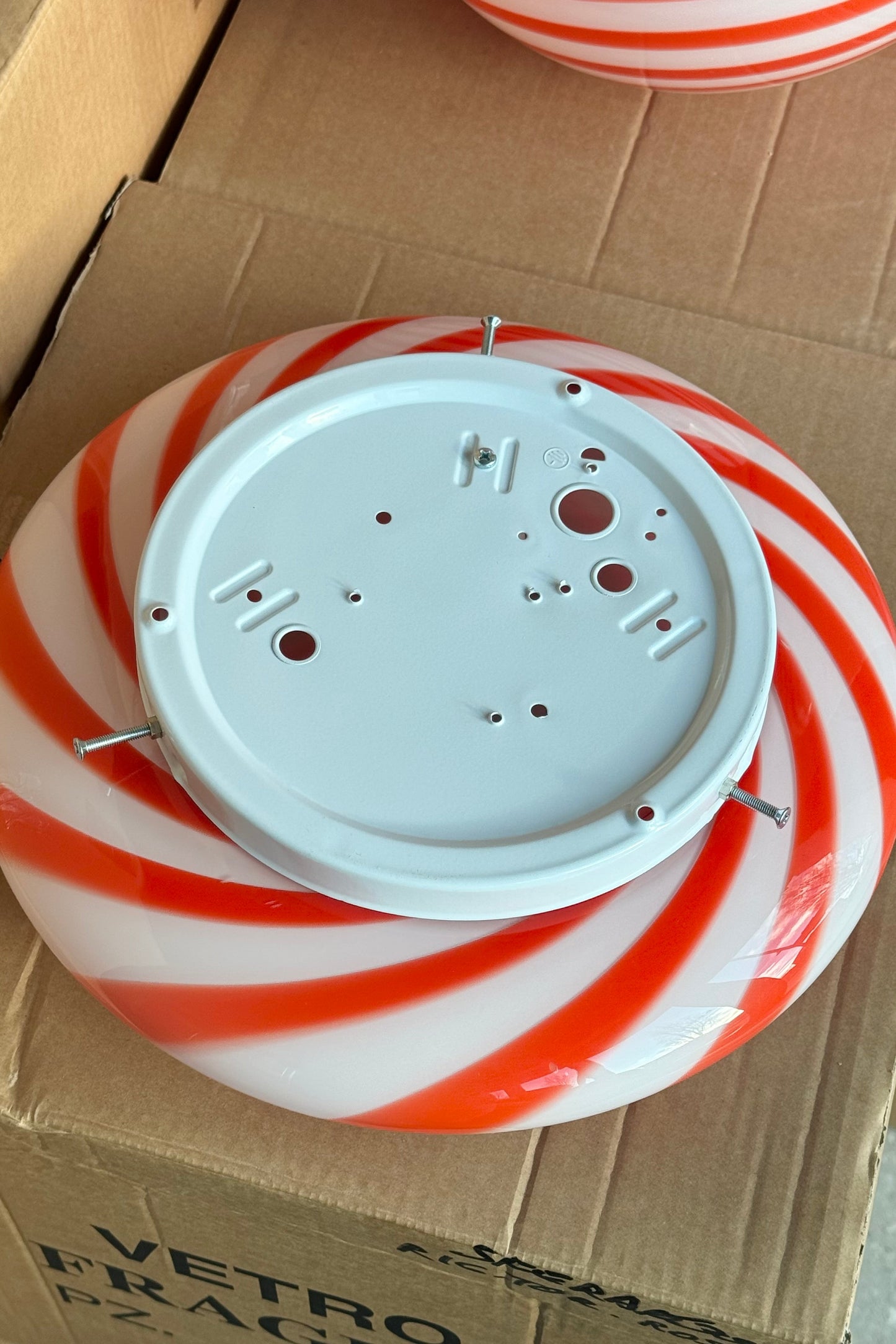 Murano Candy plafond rød/hvid swirl D:30 cm