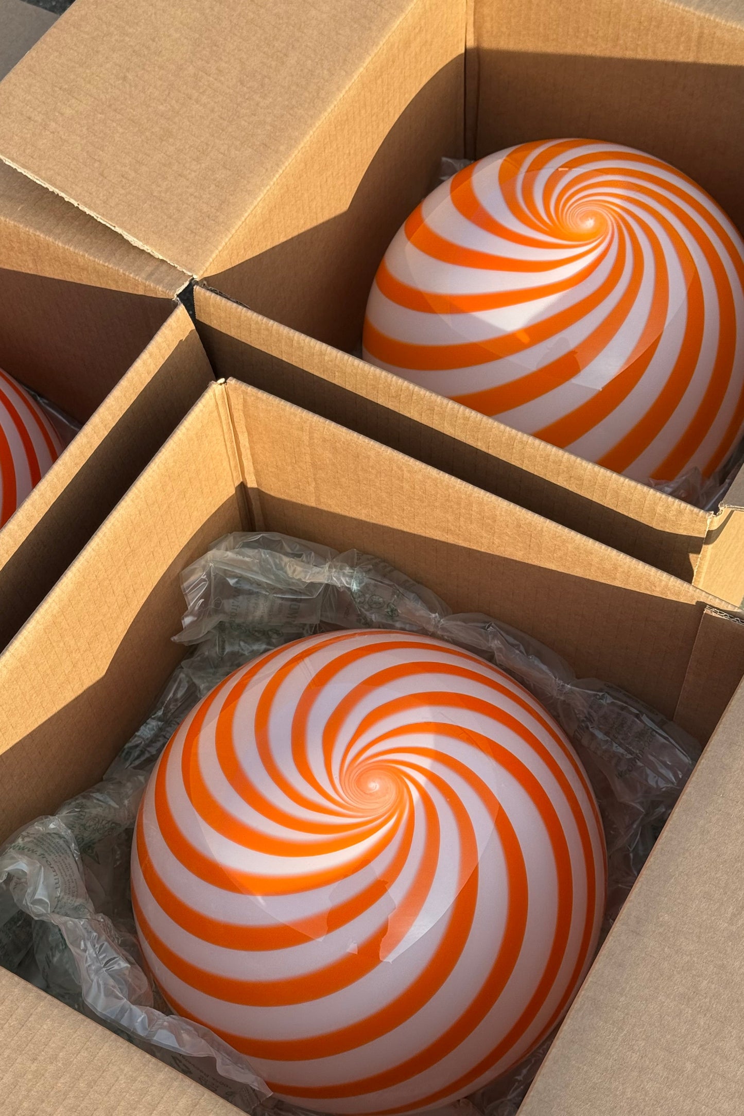 Murano Candy pendel orange/hvid swirl D:30 cm