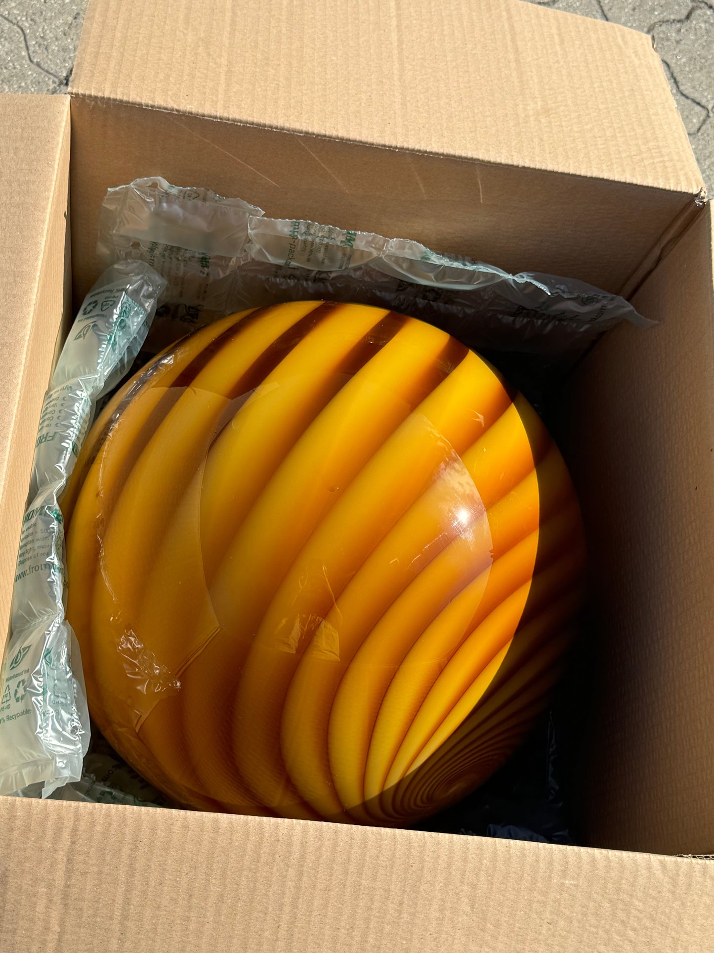 Stor Murano Candy pendel rav orange swirl D:40 cm (2. sortering)