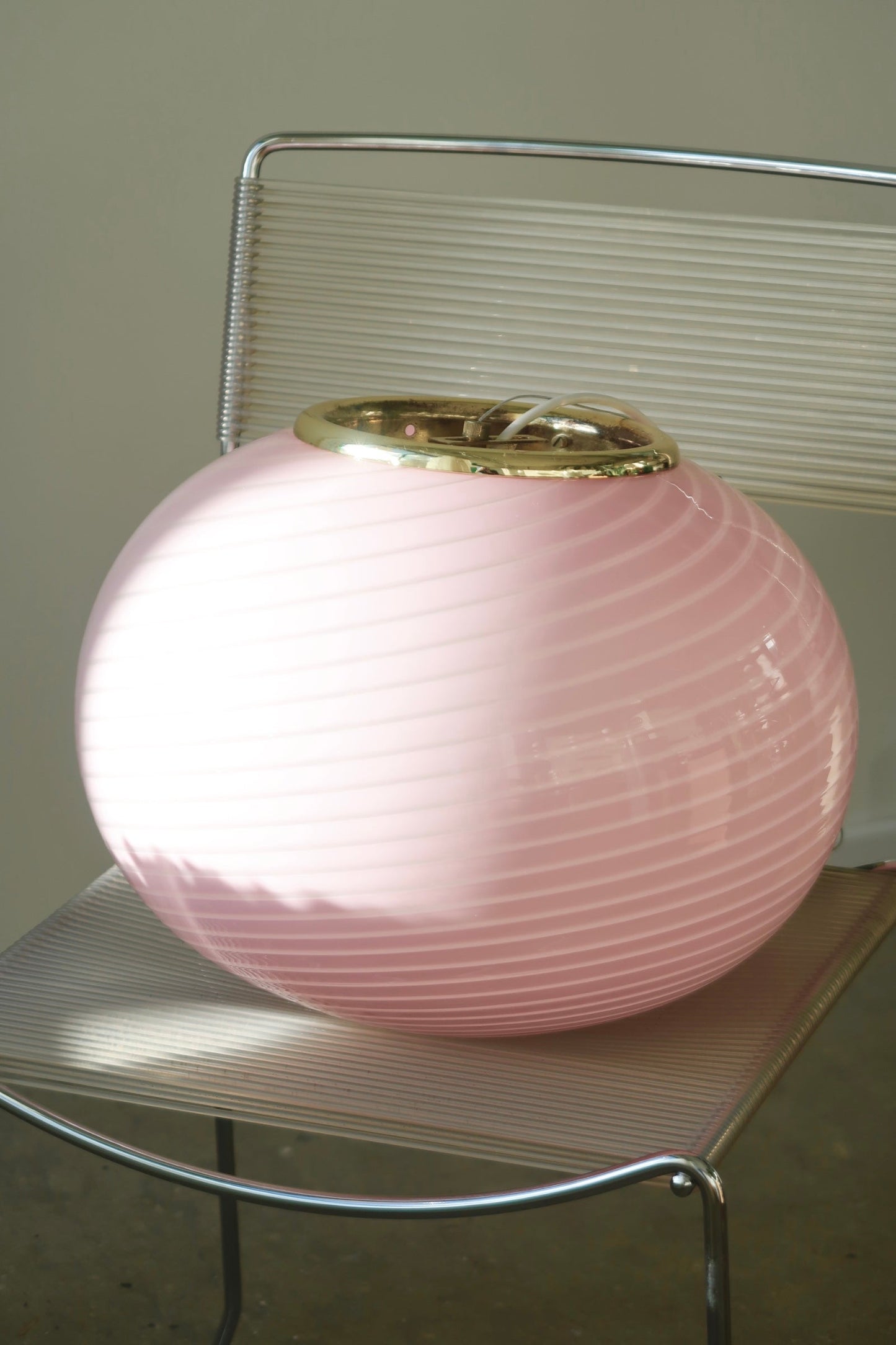 Vintage Murano Vetri bubble gum lyserød swirl loftlampe D:40 cm