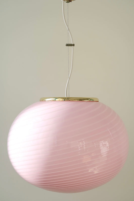 Vintage Murano Vetri bubble gum lyserød swirl loftlampe D:40 cm